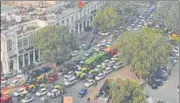  ?? BURHAAN KINU/HT ?? Traffic crawled in central Delhi because of restrictio­ns put in place for the BJP’S two-day national council meeting.