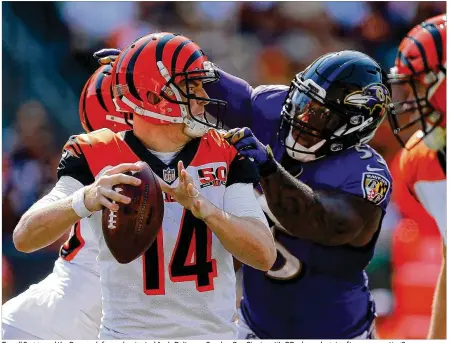  ?? GETTY IMAGES ?? Terrell Suggs and the Ravens defense dominated Andy Dalton on Sunday. Can Cincinnati’s QB rebound again after a poor outing?