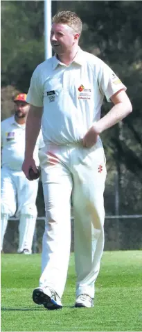  ??  ?? Drouin’s Rhys Fairlie proved difficult to counteract with the new ball, sending down 19 overs to return the figures of 4/16 against Hallora in division two; Photograph: Paul Cohen.