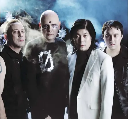  ?? SONY MUSIC ?? Jeff Schroeder, left, Billy Corgan, James Iha and Jimmy Chamberlin form the reconstitu­ted Smashing Pumpkins — a band that is built to last this time, according to Corgan.