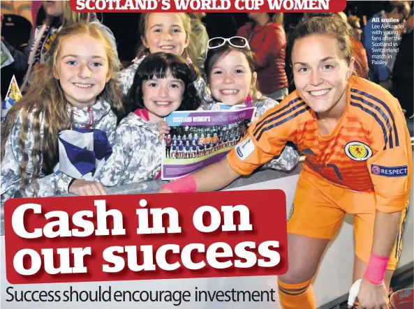  ??  ?? All smiles Lee Alexander with young fans after the Scotland vs Switzerlan­d match in Paisley