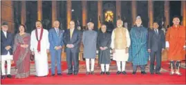  ?? HT FILE PHOTO ?? Heads of the Saarc nations attending Narendra Modi’s swearing-in ceremony in New Delhi in 2014. The withdrawal of the three countries from the November meet in Islamabad marks a diplomatic victory for India within the region.