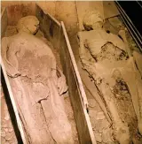  ??  ?? Tales from the crypt: Two mummies in Dublin’s St Michan’s Church