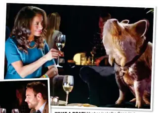  ??  ?? WHAT A BOAR! Meghan lookalike Genevieve Capovilla in the TV advert, above, and breaking into a smile as her date morphs into a handsome man, left