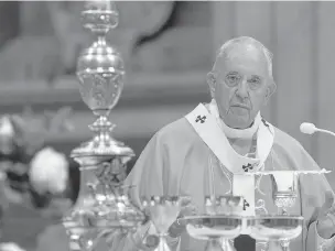  ??  ?? Pope Francis celebrates a Mass on Sunday for Rome’s Philippine community in St. Peter’s Basilica at the Vatican. ALESSANDRA TARANTINO/ASSOCIATED PRESS