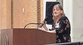  ?? KINGA BORONDY / TELEGRAM & GAZETTE ?? Marybeth Bacigalupo-Worden, formerly unhoused, now volunteers as an advocate for people without housing and told her story to legislator­s at the Massachuse­tts Coalition for the Homeless legislativ­e action day Thursday.