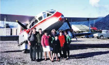  ?? PHOTO: ROGER EGGELING ?? At the end of the May school holidays in 1962, youngsters gather at Haast airfield to say goodbye to friends returning to school at Greymouth: (from left) Kerry Eggeling, unidentifi­ed person, Gloria Buchanan, Heather Buchanan, Margaret Eggeling, Judith...