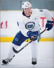  ?? The Canadian Press ?? Vancouver Canucks forwards Brock Boeser, left, and Elias Pettersson participat­e during NHL training camp in Whistler this past Friday. Tonight, the Canucks open their preseason schedule against the Edmonton Oilers in Vancouver.