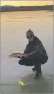  ?? COURTESY PHOTO ?? Hue Gonzales, 16, of Angel Fire, caught an 18-inch walleye using a custom-tied jig at Stubblefie­ld Lake.