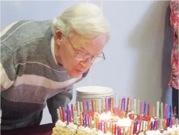  ??  ?? Blowing out 90 candles on his cake was no problem for Drouin identity Phil Edwards when he celebrated his milestone birthday with about 80 family members and friends.