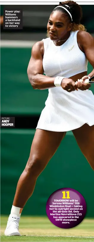  ?? PICTURE: ANDY HOOPER ?? Power play: Williams hammers a backhand on her way to victory