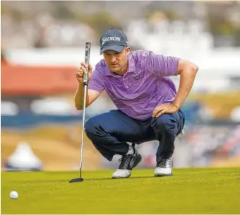  ?? THE ASSOCIATED PRESS ?? Russell Knox lines up a birdie putt on the first hole at Gullane Golf Club during Saturday’s third round of the Scottish Open. Knox shot a 4-under-par 66 and was two shots behind 54-hole leader Jens Dantorp.