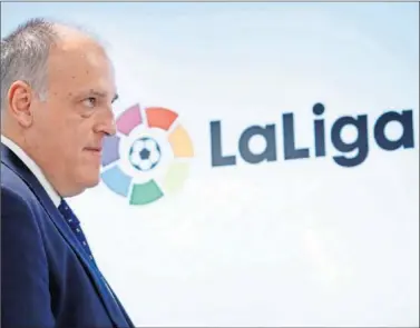  ??  ?? El presidente de LaLiga, Javier Tebas, ya ha regresado a la patronal tras teletrabaj­ar dos meses.