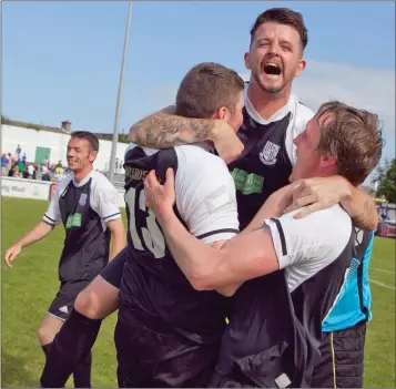  ??  ?? Game Over! Celebratio­ns as Newtown are the winners of the 2018 Wicklow Cup final.