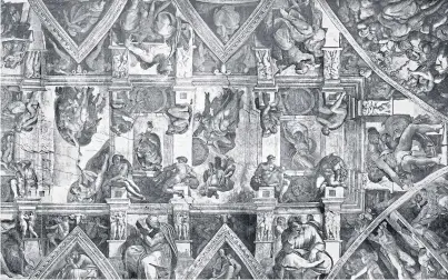  ??  ?? A section of Michelange­lo’s masterpiec­e, the Sistine Chapel ceiling at the Vatican, Rome