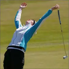  ??  ?? Mary Dowling reacts after sinking the winning putt in the Irish Close final against Leona Maguire in Portstewar­t on May 27, 2010.