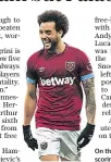  ??  ?? On the up: Felipe Anderson celebrates scoring West Ham’s decisive third goal