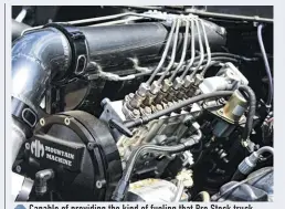  ??  ?? Capable of providing the kind of fueling that Pro Stock truck pullers are looking for (2,000 hp or more), the 14mm P7100 from Farrell Diesel Service can flow more than 1,000 cc’s of fuel. So far, Steve has yet to find a need to go beyond the current 870cc setting. The P-pump’s timing is set at 28-degrees of advancemen­t and it sports 5,000-rpm governor springs. Oversized, .120 injection lines route fuel to a set of Scheid Diesel injectors with dual-feed bodies and 5x.025 nozzles. The pump and injector combinatio­n brings so much fuel to the table that fuel is actually used to cool EGT rather than raise it.