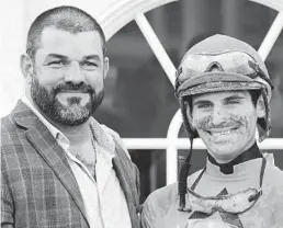  ?? GULFSTREAM/COURTESY ?? Trainer Jorge Navarro, left, and jockey Chris Landeros both collected three victories Saturday at Gulfstream's Claiming Crown Day.