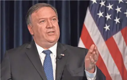  ?? MARK J. TERRILL/AP ?? Secretary of State Mike Pompeo will face questions today from the Senate Foreign Relations Committee.