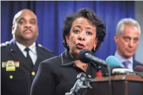  ?? EUROPEAN PRESS AGENCY ?? U.S. Attorney General Loretta Lynch responds to questions about a Justice Department investigat­ion into the Chicago Police Department. Results were released Friday.