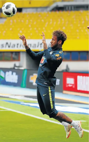  ?? Picture: Reuters ?? Heads up for Neymar, who has recovered from injury in time to help Brazil in their World Cup campaign in Russia.