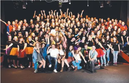  ??  ?? The enthusiast­ic crew for the Aquinas College musical production Footloose ahead of its staging later this month.
