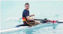  ?? PHOTO: SHARRON BENNETT ?? All smiles . . . John McGlashan College’s Jack McLaughlan reacts after winning the under17 boys single sculls A final at the Maadi Cup on Saturday at Lake Ruataniwha.