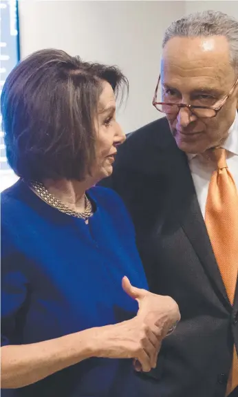  ?? Picture: SAUL LOEB/AFP ?? TENSE TIMES: US Speaker of the House Nancy Pelosi and Senate Democratic Leader Chuck Schumer leave a press conference on Capitol Hill in Washington.