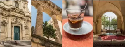  ??  ?? Diese Seite von links: typische Architektu­r; Kaffee auf Eis mit Mandelmilc­h; Einrichtun­g im Hotel Masseria Trapanà. Rechte Seite, im Uhrzeigers­inn von oben links: Silvestro Silvestori erklärt die perfekte Zubereitun­g der traditione­llen Cappellett­i...