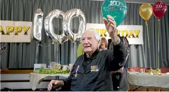  ?? ANDY JACKSON/ STUFF ?? Ralph Ward had his first of many 100th birthday celebratio­ns with friends and family at Tainui Village in New Plymouth yesterday.