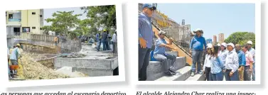  ??  ?? Las personas que accedan al escenario deportivo contarán con una rampa que los lleva a las graderías. El alcalde Alejandro Char realiza una inspección de las obras en el nuevo Patinódrom­o.