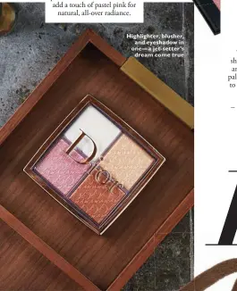  ??  ?? Highlighte­r, blusher, and eyeshadow in one—a jet-setter’s dream come true