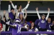  ?? JEFF ROBERSON — THE ASSOCIATED PRESS FILE ?? Minnesota Vikings wide receiver Stefon Diggs (14) celebrates in the end zone Sunday after a making the gamewinnin­g touchdown against the New Orleans Saints late the second half of an NFL divisional football playoff game in Minneapoli­s. The Vikings...