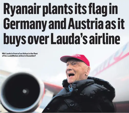  ??  ?? Niki Lauda in front of an Airbus in the fleet of his LaudaMotio­n airline in Dusseldorf