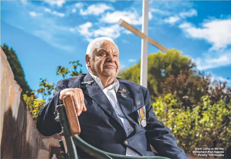  ?? ?? Frank Clarke at the War Memorial in Port Augusta Picture: Tom Huntley