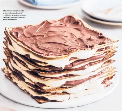  ?? GHAZALLE BADIOZAMAN­I/ THEKITCHN.COM ?? This icebox cake is made with matzos instead of cookies or graham crackers.