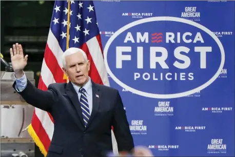  ?? KEITH SRAKOCIC — THE ASSOCIATED PRESS FILE ?? In this June 12, 2020, file photo Vice President Mike Pence, waves as he arrives to speak after a tour at Oberg Industries plant in Sarver, Pa. As the public face of the administra­tion’s coronaviru­s response.