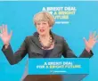  ?? — AFP ?? Theresa May speaks during a general election campaign event in the town of Guisboroug­h in northeast England on Thursday.