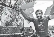  ?? Photograph­s by Wally Skalij Los Angeles Times ?? DÍAZ DREW the picture on left, showing her riding a wave. At right, French surfer Joan Duru is carried by a mural of Díaz after he won gold in El Salvador.