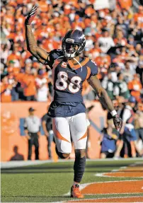  ?? JACK DEMPSEY/THE ASSOCIATED PRESS ?? Denver Broncos wide receiver Demaryius Thomas is coming off his best game in more than a year — eight catches for 93 yards and a touchdown in Denver’s 23-0 shutout of the Jets on Sunday.