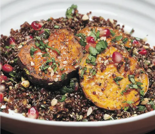  ?? PETER J. THOMPSON / NATIONAL POST ?? Bonnie Stern’s Red Quinoa Salad with Roasted Sweet Potatoes and Pomegranat­e Dressing can be served as a side dish or as a vegan or vegetarian main course.