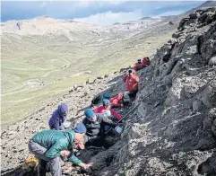  ?? REUTERS ?? A team works at the area where scientists discovered megaraptor fossils at ‘Guido’ hill in Chile’s Magallanes region.