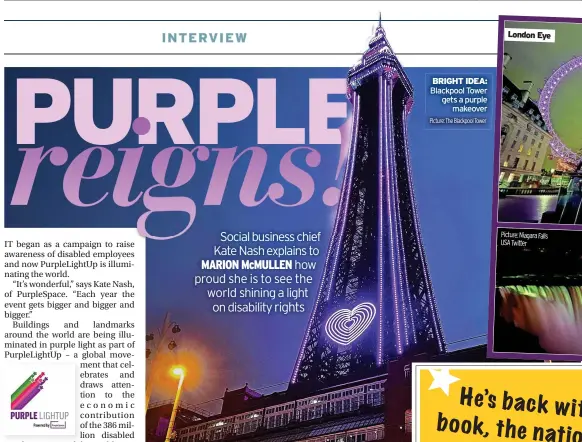  ?? Picture: The Blackpool Tower ?? BRIGHT IDEA: Blackpool Tower gets a purple makeover