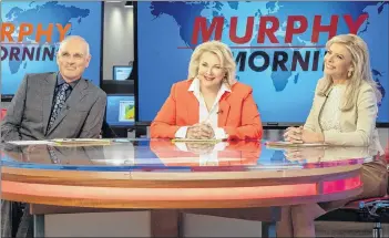  ?? DAVID GIESBRECHT/WARNER BROS. VIA AP ?? This image released by CBS shows Joe Regalbuto, Candice Bergen and Faith Ford from the comedy series, “Murphy Brown.” Political, social issues and the role of journalism will be central when the sitcom, starring Bergen as a skeptical TV reporter, returns Thursday on CBS.