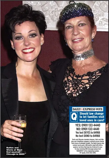  ?? Pictures: GETTY; REX ?? Ruthie and Gloria at West End musical Chicago in 2003