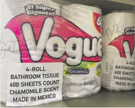  ??  ?? Vogue, a Mexican toilet paper brand, on the shelf at a 7-Eleven.