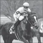  ?? Submitted photo ?? FANTASY AT STAKE: Jockey Jareth Loveberry and Amy’s Challenge (6), left, nipped Mia Mischief (5) and jockey Ricardo Santana, Jr., at the wire on Jan. 20 at Oaklawn Park to win the Dixie Belle Stakes. Trainer Mac Robertson will send out Amy’s Challenge...