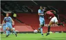  ??  ?? Marcus Rashford provides a poor header. Photograph: Getty Images