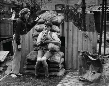  ??  ?? Everyday people A boy, his neighbour and his pet dog outside an air-raid shelter in south-west .oPdoP |#WIWUV| 9JeP Yar YaU deENared aPiOaNU Yere eWVJaPiUed eP OaUUe iP VJe EaRiVaN